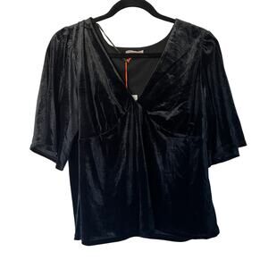 Knox Rose Women's Black Elbow Sleeve V-Neck Velvet Blouse - Size XL - NWT